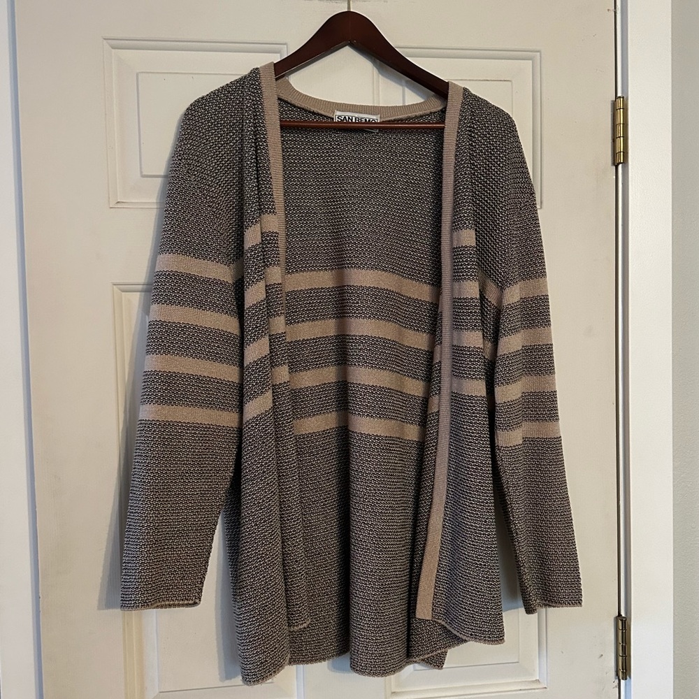*VINTAGE* San Remo by Laura Knits XL Brown Striped‎ Open Cardigan Sweater